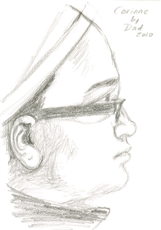 Chris Rywalt, Portrait of Corinne at Dance, 2010, pencil on paper, 8.5x5.5 inches